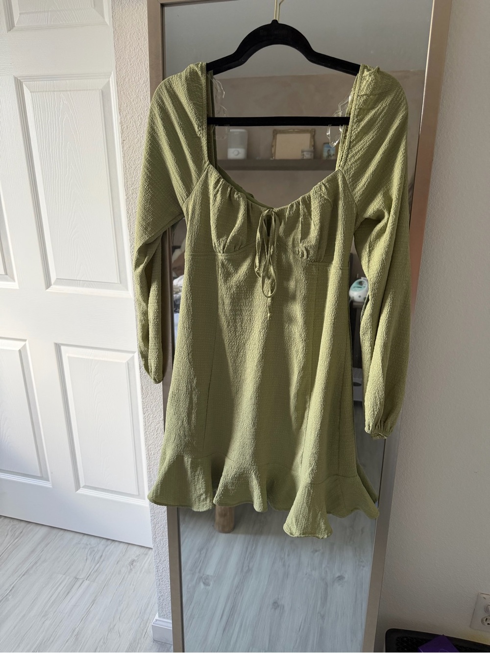 L.A. Hearts Olive Green Ruffle-Hem Mini Dress